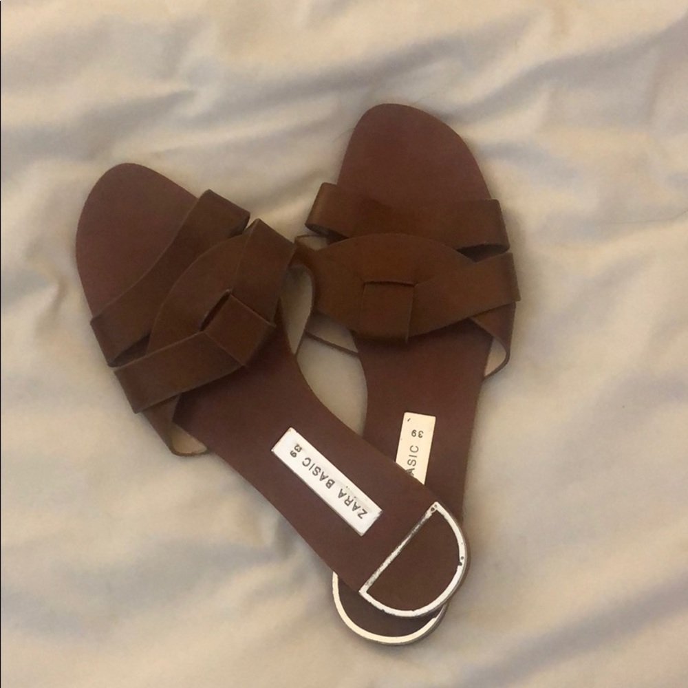 Brown slide on sandals , lightly worn